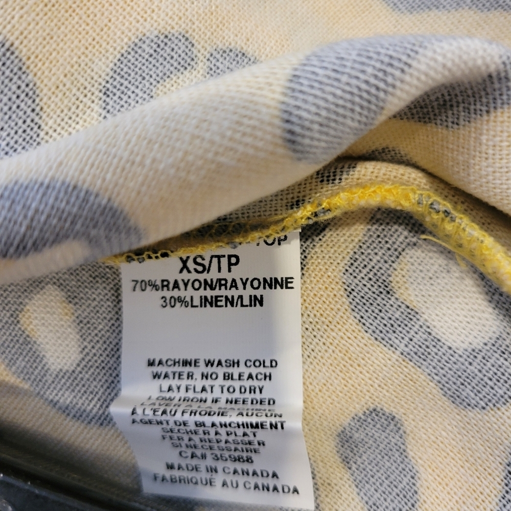Bellina Cow Patch SS Yellow Black & White Blouse XS - Picture 7 of 7